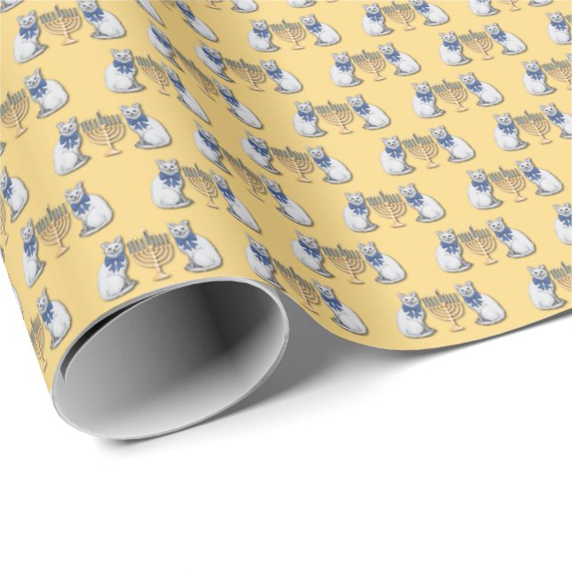 Cats and Menorahs Wrapping Paper Presentpapper (Rullad Hörn)