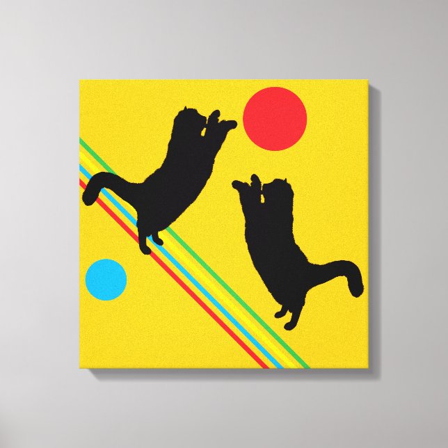 Cats and Moon on Yellow Abstract Canvas Print (Framsida)