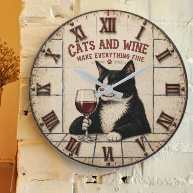 Cats and Wine Make Everything Fine Stor Klocka (Skapare uppladdad)