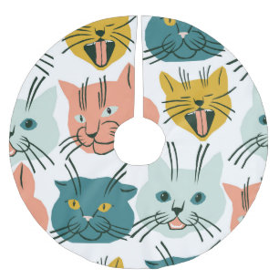 Cats Ansikte Lusnyj Vintage Mönster. Julgransmatta Borstad Polyester