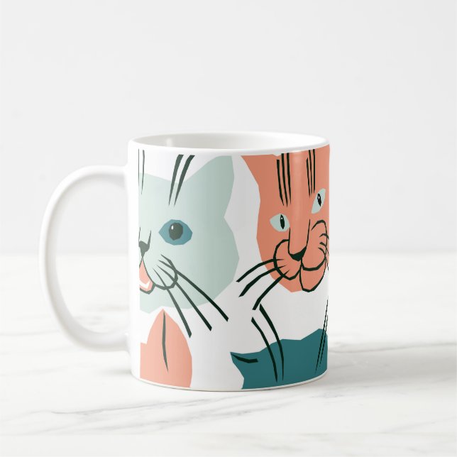 Cats Ansikte Lusnyj Vintage Mönster. Kaffemugg (Vänster)