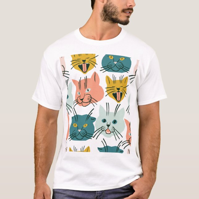 Cats Ansikte Lusnyj Vintage Mönster. T Shirt (Framsida)