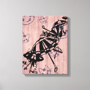 Cats Ansikte Parasols Umbrellas Bläck art teckning Canvastryck