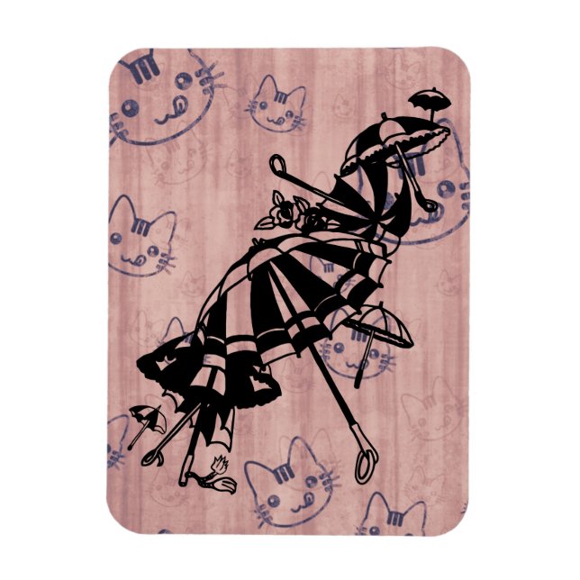 Cats Ansikte Parasols Umbrellas Bläck art teckning Magnet (Vertikal)