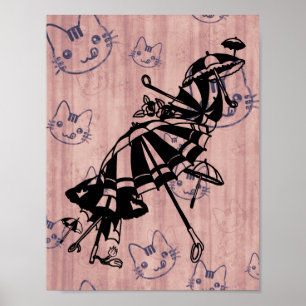 Cats Ansikte Parasols Umbrellas Bläck art teckning Poster