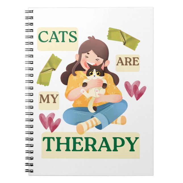 Cats Are My Therapy – Cute Cat Lover Design  Anteckningsbok (Framsidan)