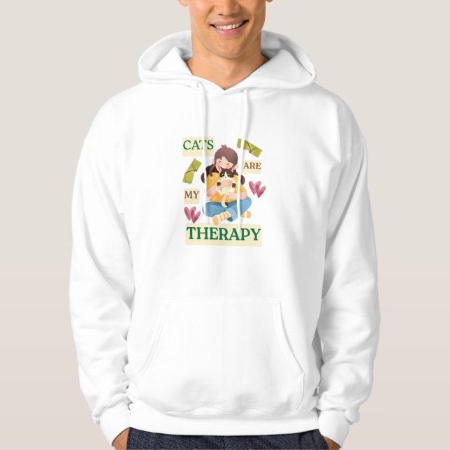 Cats Are My Therapy – Cute Cat Lover Design  Hoodie (Framsida)