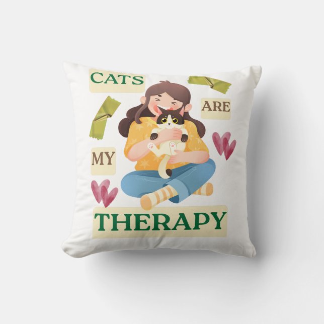 Cats Are My Therapy – Cute Cat Lover Design Kudde (Framsida)