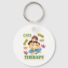 Cats Are My Therapy – Cute Cat Lover Design  Nyckelring