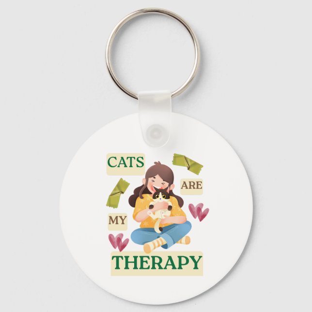 Cats Are My Therapy – Cute Cat Lover Design  Nyckelring (Framsida)