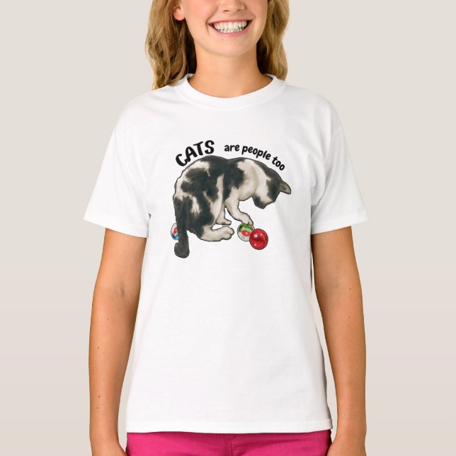 CATS are People Too, Cat and MARBLES T Shirt (Framsida)