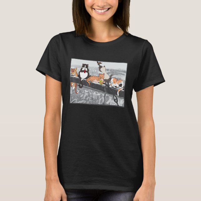 Cats Atop A Skyscraper Lunch Parody New York T Shirt (Framsida)