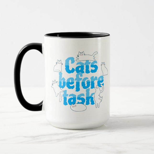 Cats Before Tasks Funny Cat Mug Mugg (Vänster)