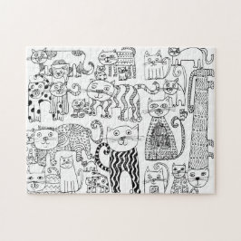 Cats Black and White Roligt Hand plockade Art Pussel