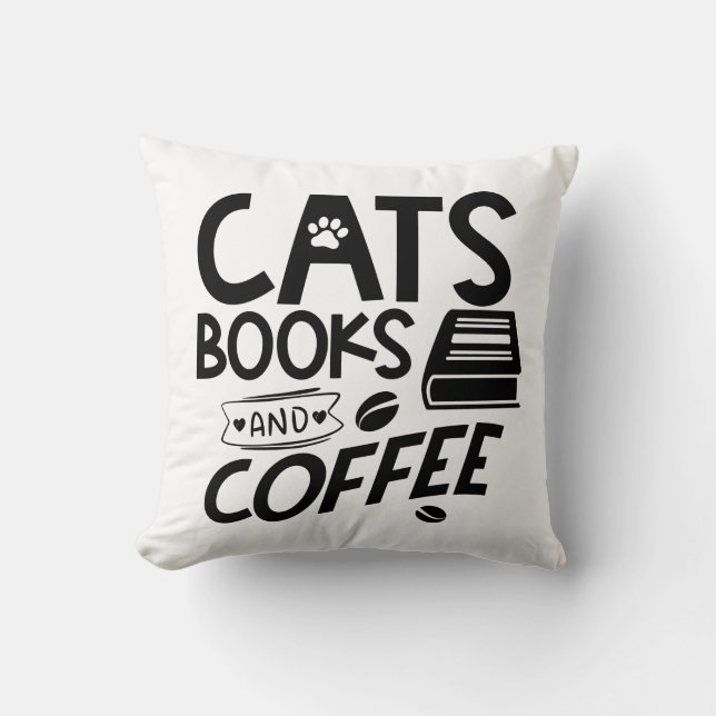 Cats Bokar Coffee Bookworl Reading Cute Cat Kudde (Framsida)