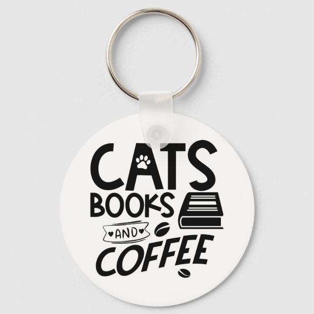 Cats Bokar Coffee Typography Bookworm Say Nyckelring (Framsida)