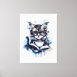 Cats Bokar Coffee Watercolor Boho Abstrakt Canvastryck