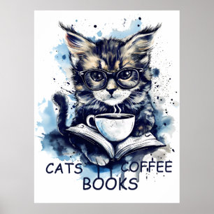 Cats Bokar Coffee Watercolor Boho Abstrakt Poster