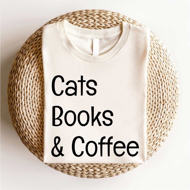 Cats Bokar och Coffee Älskare, enkelt vitt T Shirt (Cats Books and Coffee Lover simple white T-Shirt)
