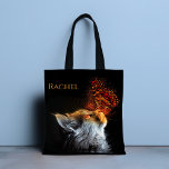 Cats Butterfly Kisses Personlig Namn Tygkasse<br><div class="desc">Den här snyggten har en katt med en fjäril på näsan på en svart bakgrund. Anpassa med ditt namn genom att redigera texten i textrutan. #cat #butterfly #Söt #kitten #animal #nature #personlig #namn #tote #påsar #totebag #accessäarna #tillbehör #handväskor #addyourown #shopping #giftsforher #feminin #girly #chic #snyggt #elegant</div>