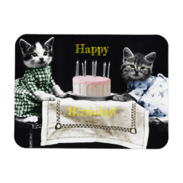 Cats celebrating a birthday with cake and candles magnet