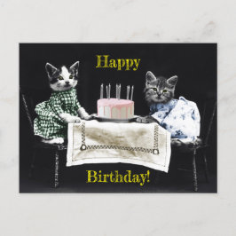 Cats celebrating a birthday with cake and candles vykort