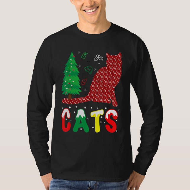 Cats Christmas Pajama Family Xmas T Shirt (Framsida)