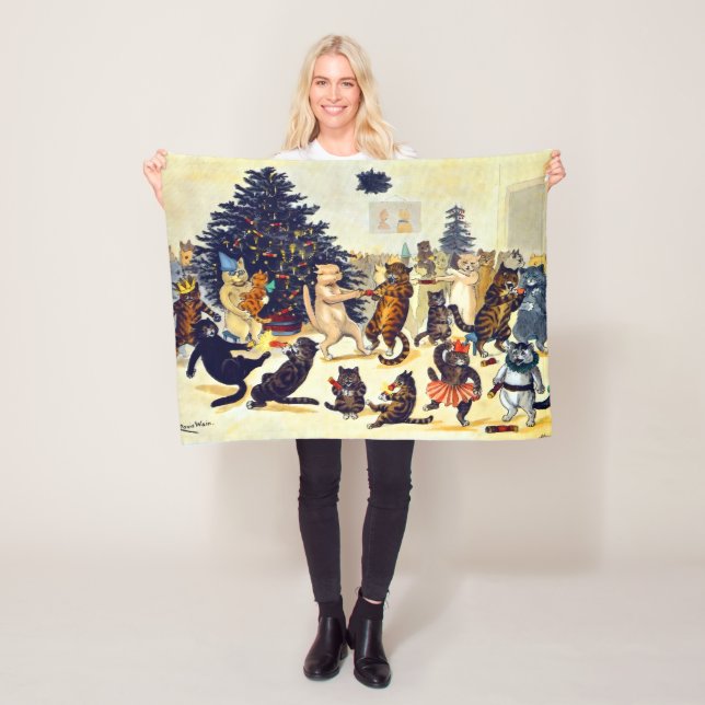 Cat's Christmas Party, Louis Wain Fleecefilt (På plats)