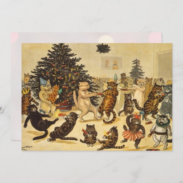 Cat's Christmas Party - Louis Wain Invitations (Fram/baksida)