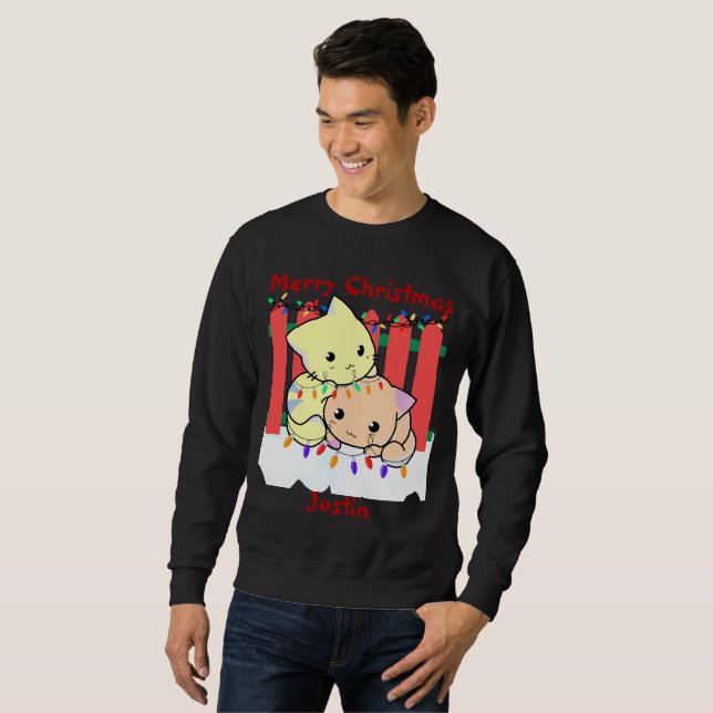 Cats christmas ut, personlig namn lång ärmad tröja (Hel framsida)