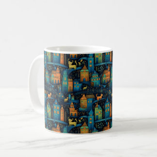 Cats City Blue Terracotta Grönt Ai Art Kaffemugg