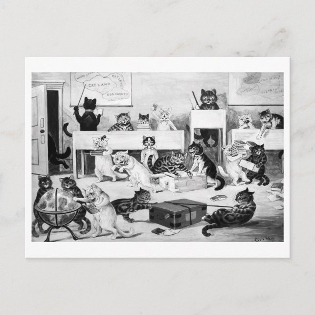 Cats Classroom Discipline, Louis Wain Vykort (Framsida)