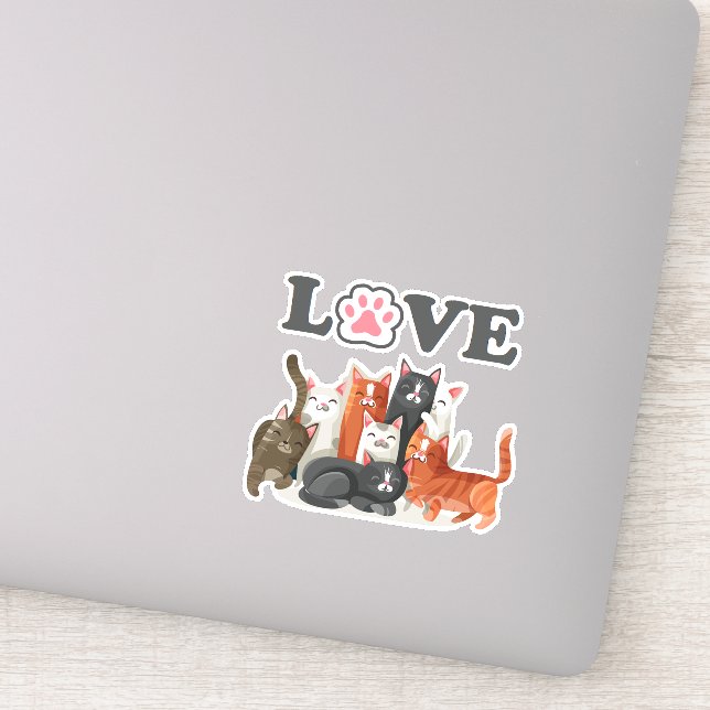 Cats Clowder Illustration med KÄRLEK Klistermärken (Detalj)