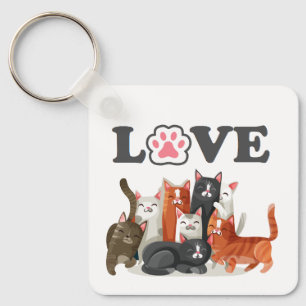 Cats Clowder Illustration med KÄRLEK Nyckelring