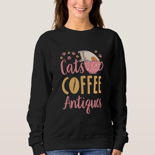 Cats Coffee Antiques Cat  Antiquing T Shirt (Framsida)