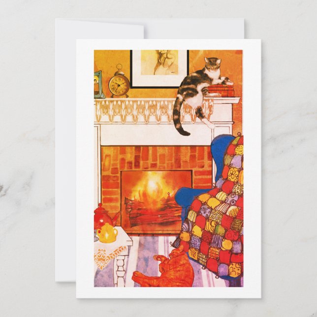 Cats Cozy Scene Blank Note Card Tack Kort (Framsida)