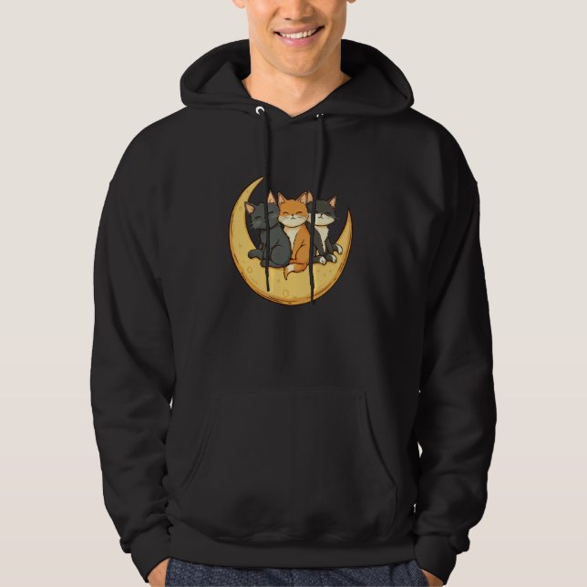Cats Crescent Måne Cute Cat Lover Hoodie (Framsida)