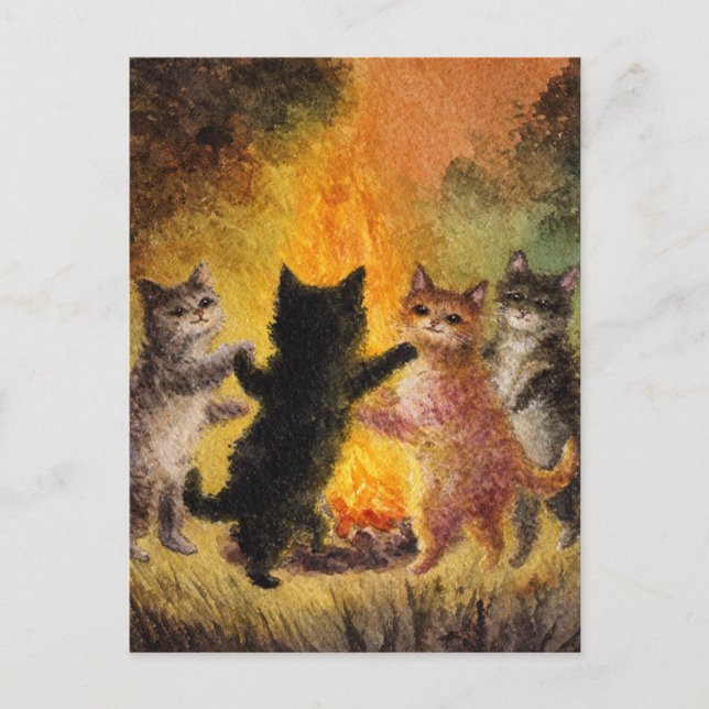 Cats Dancing Runt Bonfire Vykort (Framsida)