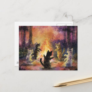 Cats Dancing Runt Bonfire Vykort