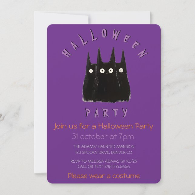 Cats d'Hallowen + spider Inbjudningar (Framsida)