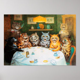 Cats Enjoying Cigars & Brandy, Louis Wain Poster