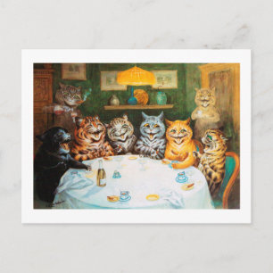 Cats Enjoying Cigars & Brandy, Louis Wain Vykort