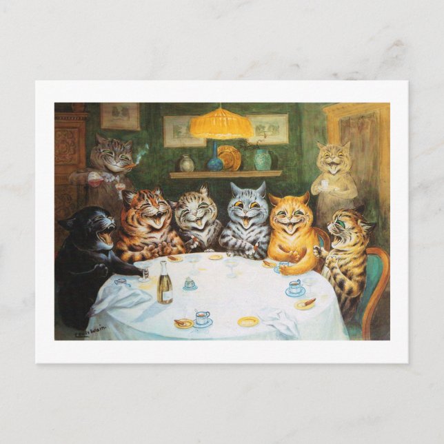 Cats Enjoying Cigars & Brandy, Louis Wain Vykort (Framsida)