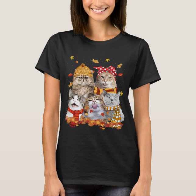 Cats Fall Autumn Löv Träd Funny T Shirt (Framsida)