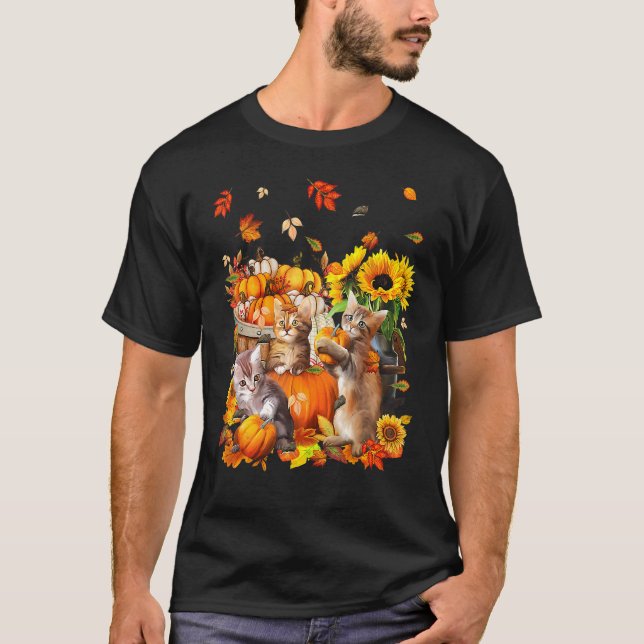 Cats Fall Autumn Pumpkins Thanksgiving Matching Su T Shirt (Framsida)