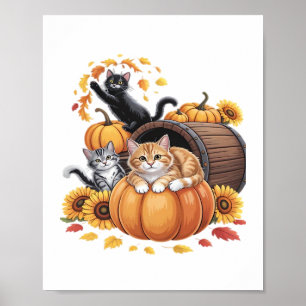 Cats Fall Autumn Pumpkins Thanksgiving Solros C Poster