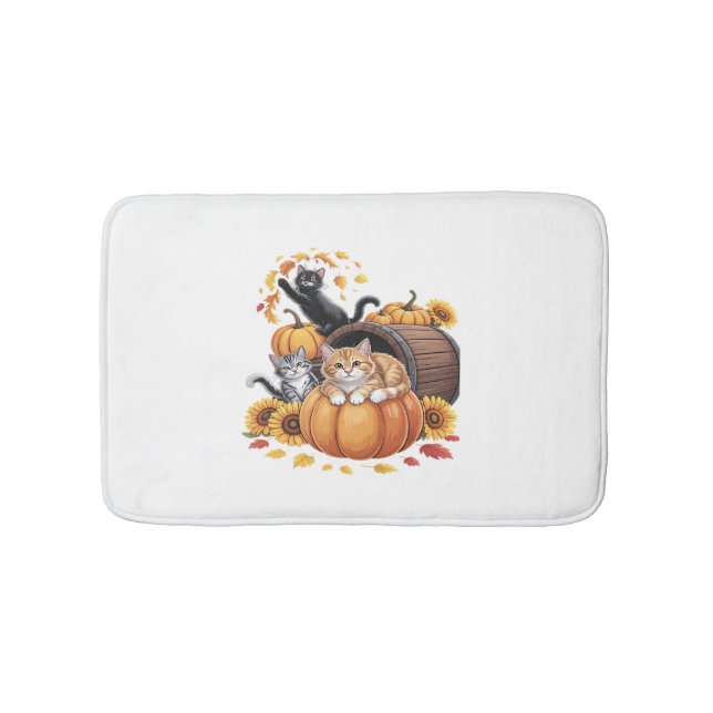 Cats Fall Autumn Pumpkins Thanksgiving Solros O Badrumsmatta (Framsidan)