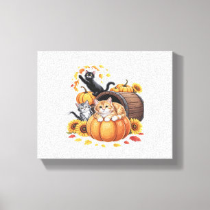 Cats Fall Autumn Pumpkins Thanksgiving Solros O Canvastryck