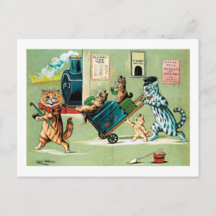Cats Family's Tåg Travel, Louis Wain Vykort