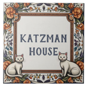 Cats & Flowers Anpassningsbar House Namn Plate Sig Kakelplatta
